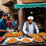 Home 11 시리아 여행 비용 예산 짜기 - **Prompt: A vibrant, bustling street food scene in the heart of Damascus, Syria. Focus on a street v...