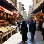 Home 9 시리아 여행 비자 정보 - **Prompt:** "A panoramic view of the bustling Souk Al-Hamidiyeh in the Old City of Damascus, under i...