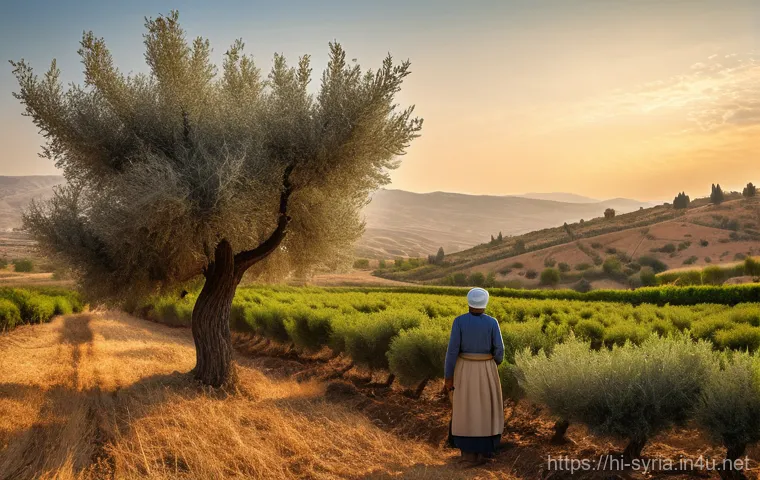 시리아의 주요 무역품 - **Prompt 1: "A serene and hopeful scene depicting a Syrian farmer tending to a flourishing olive gro...