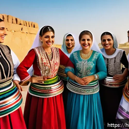 Home 33 시리아 문화와 민속 춤 - A vibrant scene of a traditional Syrian Dabke dance in a rural village setting, featuring a group of...