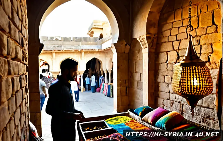 시리아에서의 쇼핑 가이드 - Photorealistic travel shopping scene in a traditional Syrian souq, a Hindi-speaking Indian traveler ...